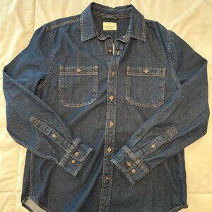 Mutual Weave Men's Long Sleeve Button Down Dark Rinse Denim Shirt Sz Medium